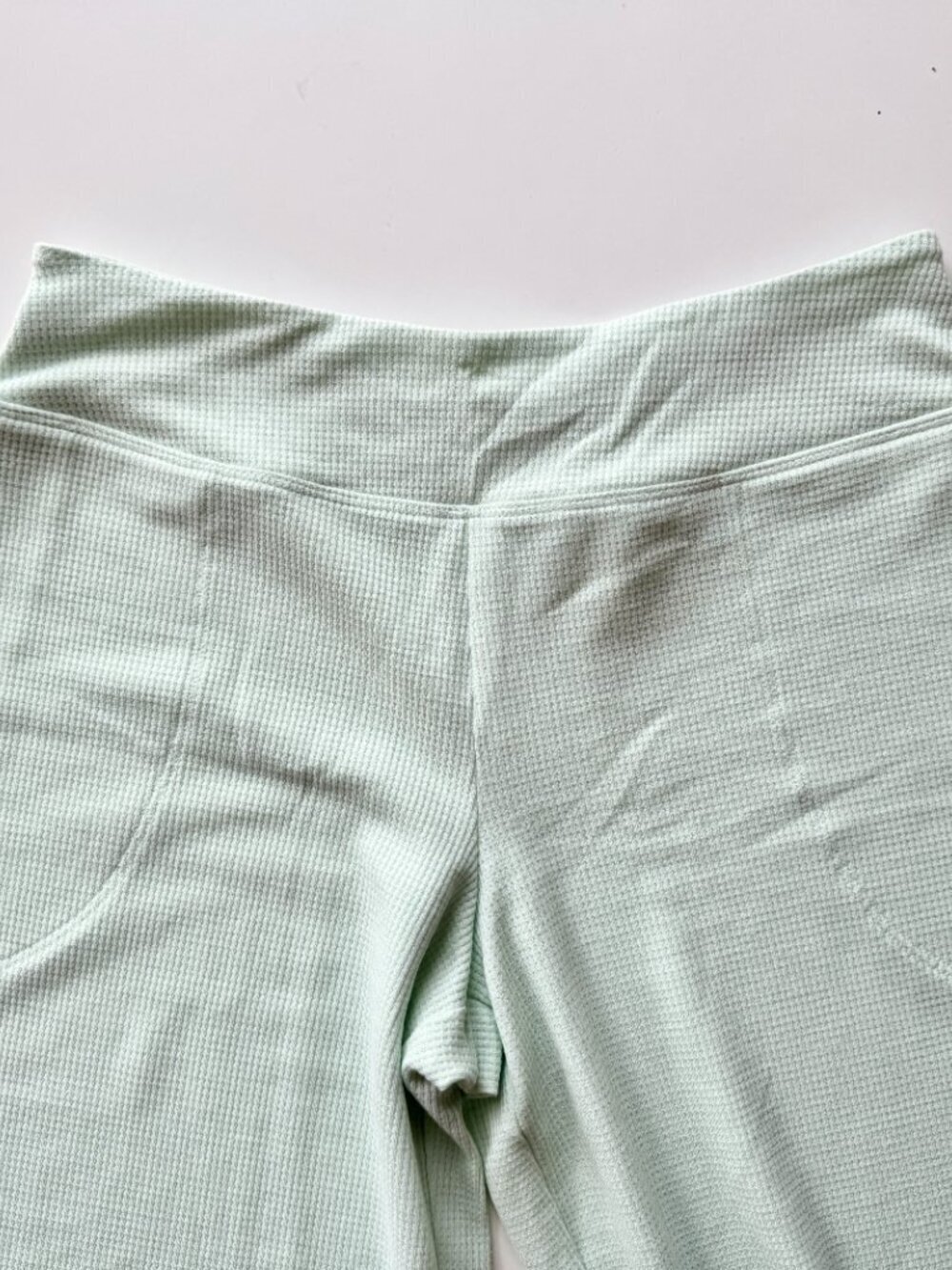 ATHLETA Wind Down Sleep Wide Leg Mint Green Cotton Waffle Knit Pants, Size XS - Picture 4 of 9